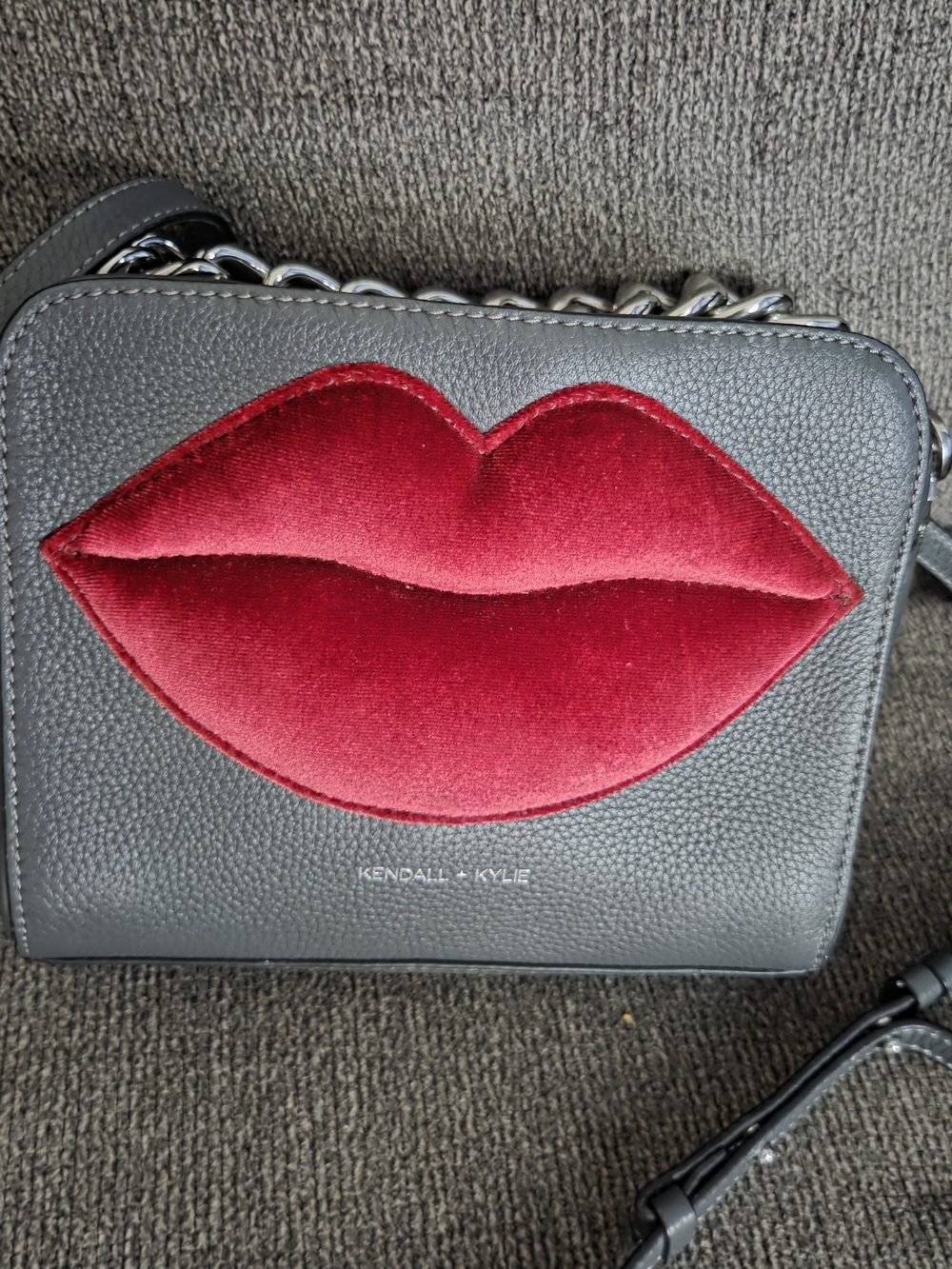 Kendall & Kylie Black Crossbody Bag with Red Lip Applique